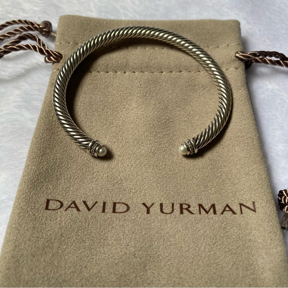 David Yurman Cable Classics Bracelet Sterling Silver w/ Pearls & Pavé Diamonds